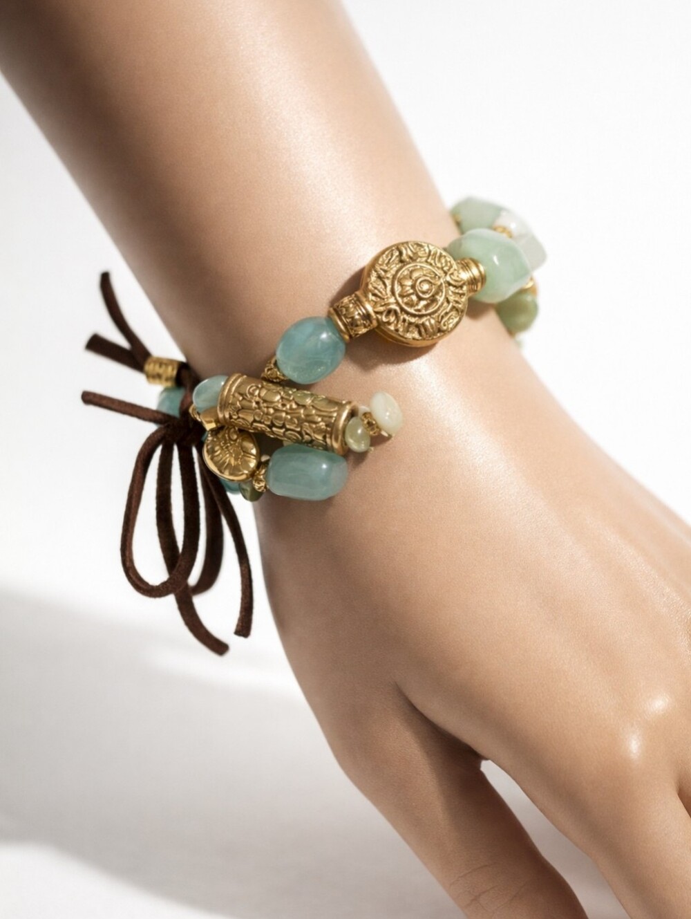 Ruff Hewn Gold Tone & Turquoise Beaded Bracelet, Suede Accent - Women's Jewelry